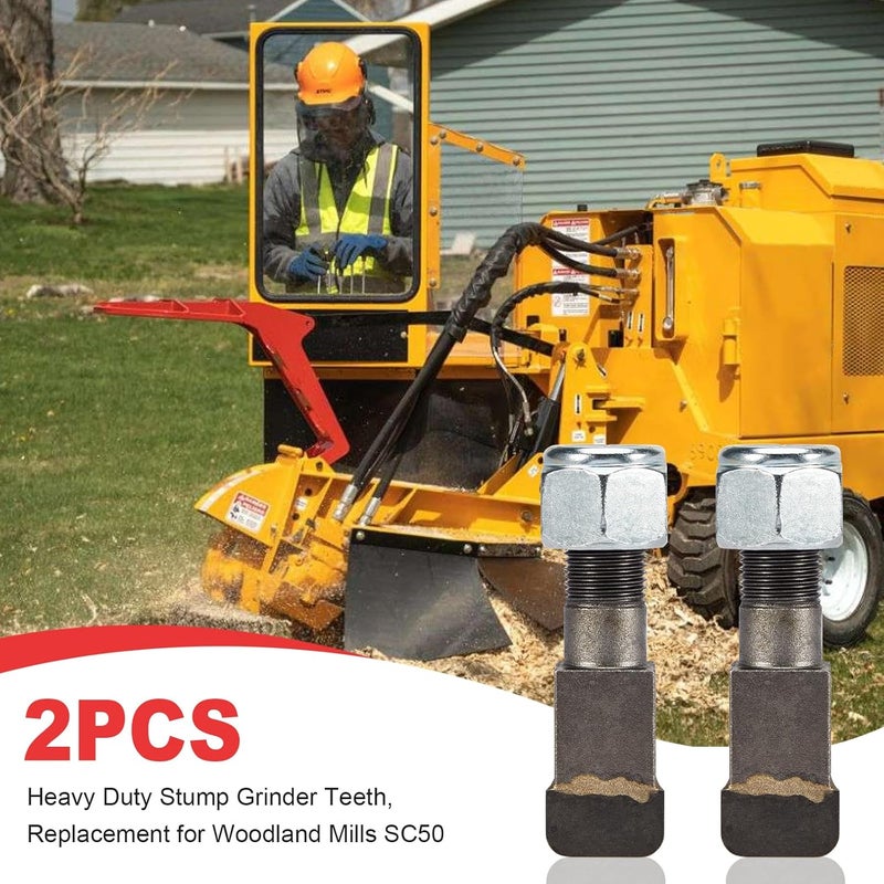 CarBole 2 Pack Stump Grinder Teeth Fit Woodland Mills SC50 Stump Grinder Tooth Parts for Cutting Tree Stub, Carbide Tips with 5/8" Nuts, 2-7/8"L x 3/4"W - Image 2